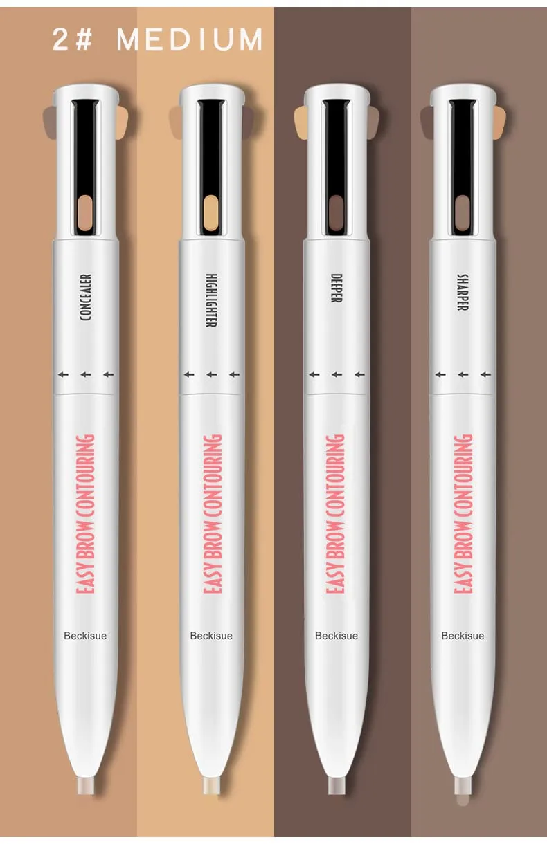 4-in-1 Defining & Highlighting Brow Pencil, Brow Contour Pro, 4 in 1 Brow Contour Highlight Pen (1pcs,2# Medium)