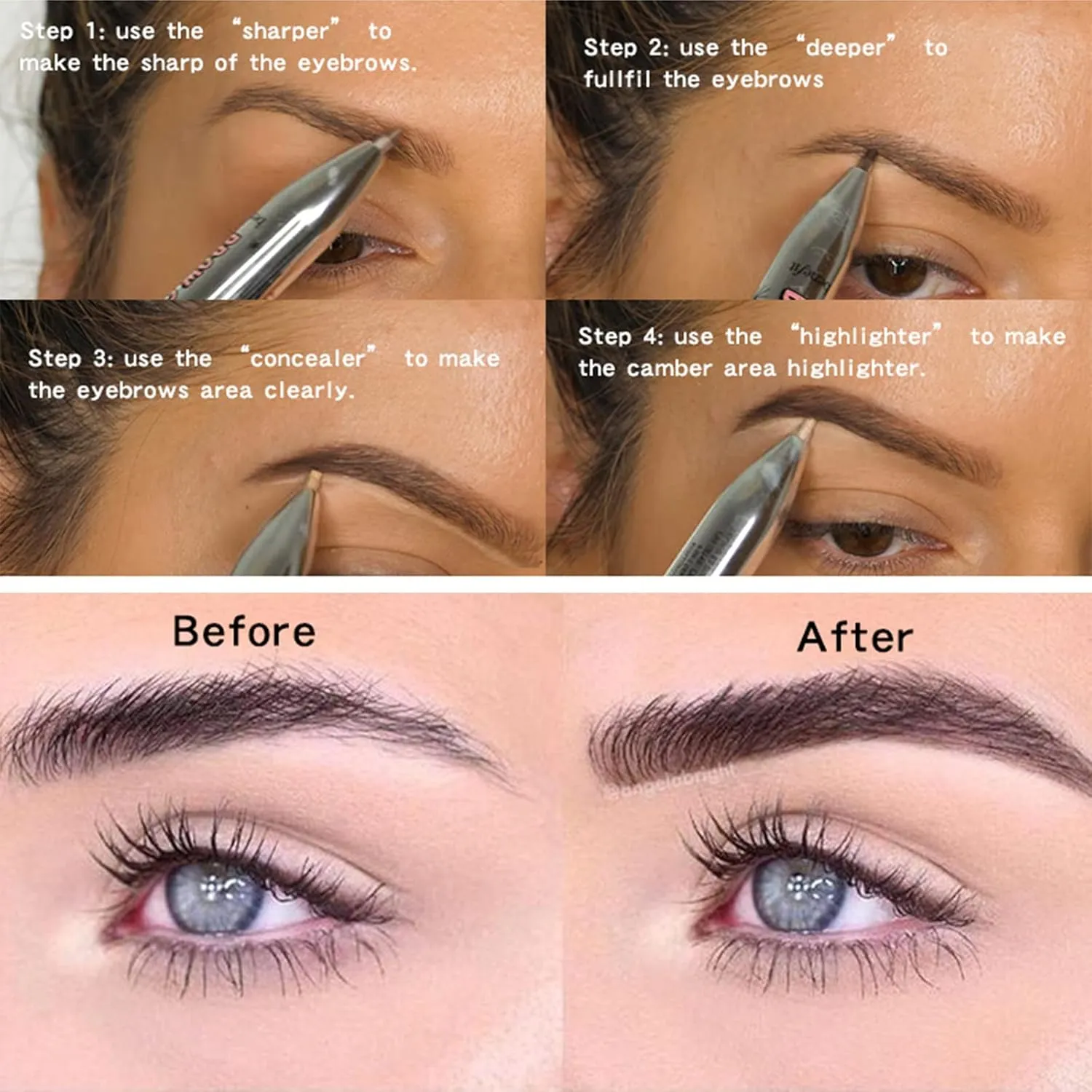 4-in-1 Defining & Highlighting Brow Pencil, Brow Contour Pro, 4 in 1 Brow Contour Highlight Pen (1pcs,2# Medium)