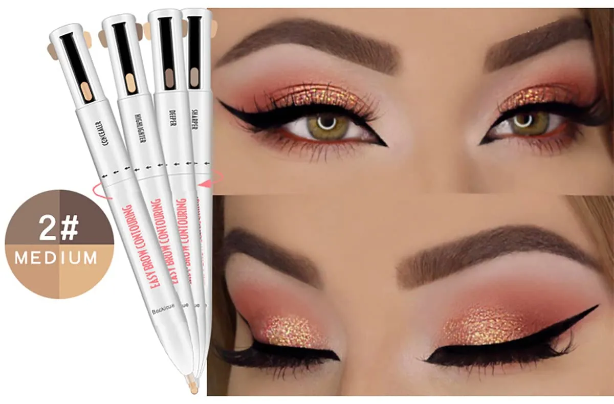 4-in-1 Defining & Highlighting Brow Pencil, Brow Contour Pro, 4 in 1 Brow Contour Highlight Pen (1pcs,2# Medium)