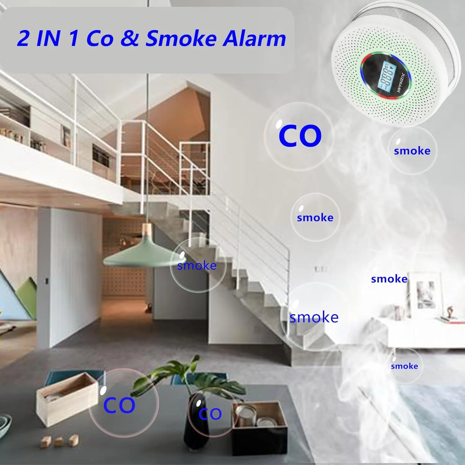 4 Pack Upgraded Combination Smoke and Carbon Monoxide Alarm Detector, Dual Sensor Smoke Alarm&Carbon Monoxide Detector (Includes Battery)