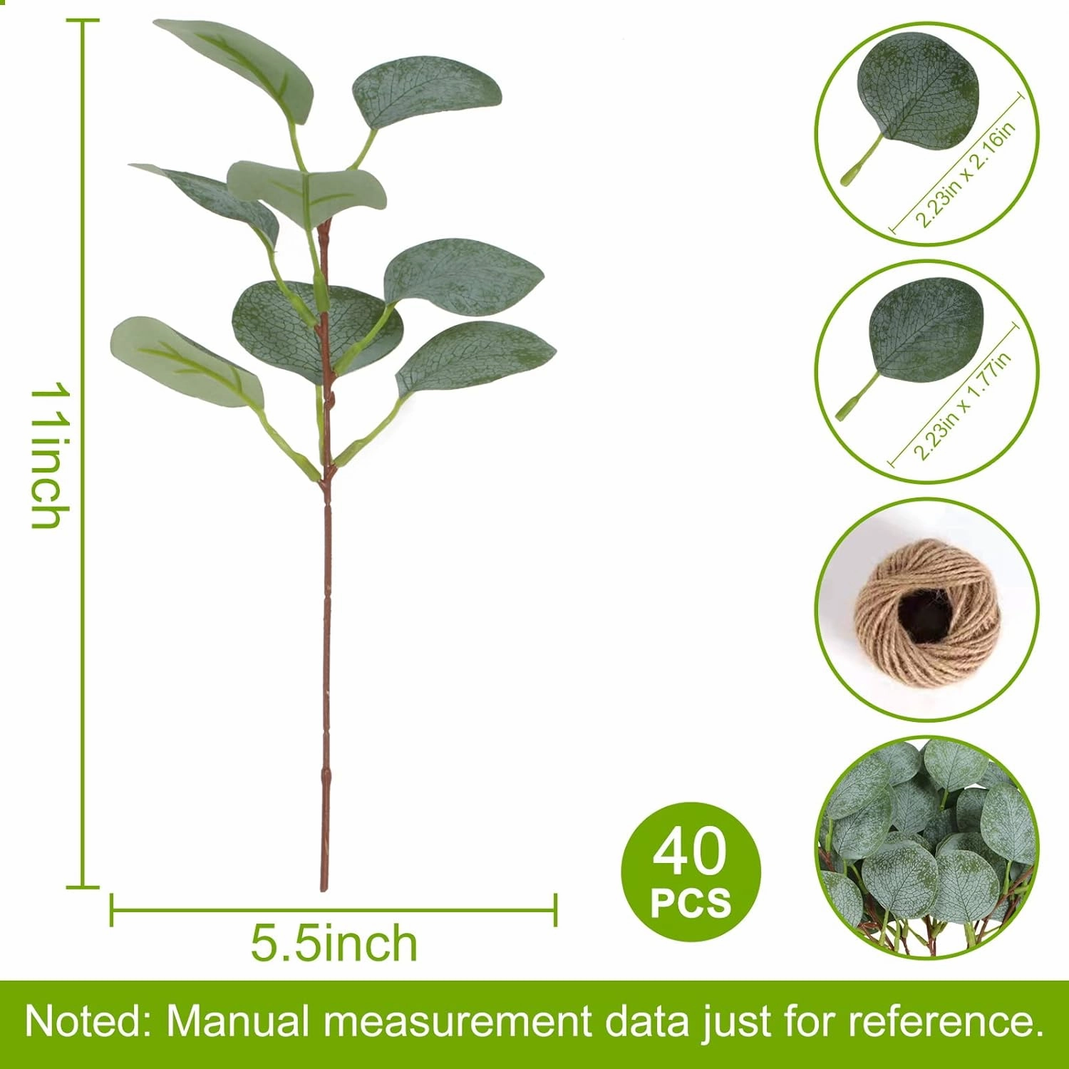 40 Pcs Artificial Eucalyptus Stem, Fake Silver Dollar Eucalyptus Leaves Stems Bulk Real Touch Faux Leaf Branches for DIY Bouquets Floral Arrangement Wedding Home Decor