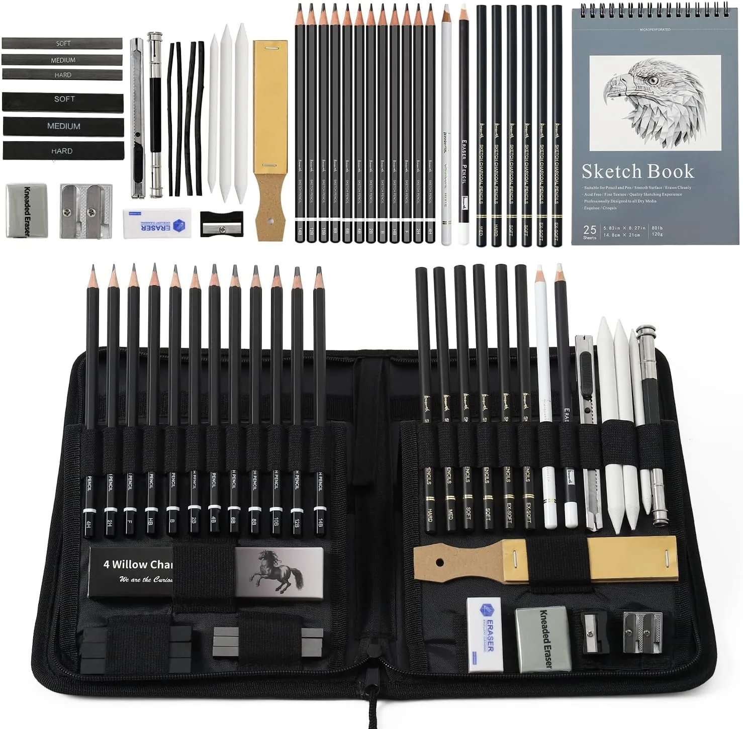 42 Pack Drawing Set Sketching Kit, Pro Art Sketch Supplies with Sketchbook, Include Graphite Pencil, Charcoal Pencil, Sharpener, Eraser Art Supplies for Artists Adults Teens Beginner