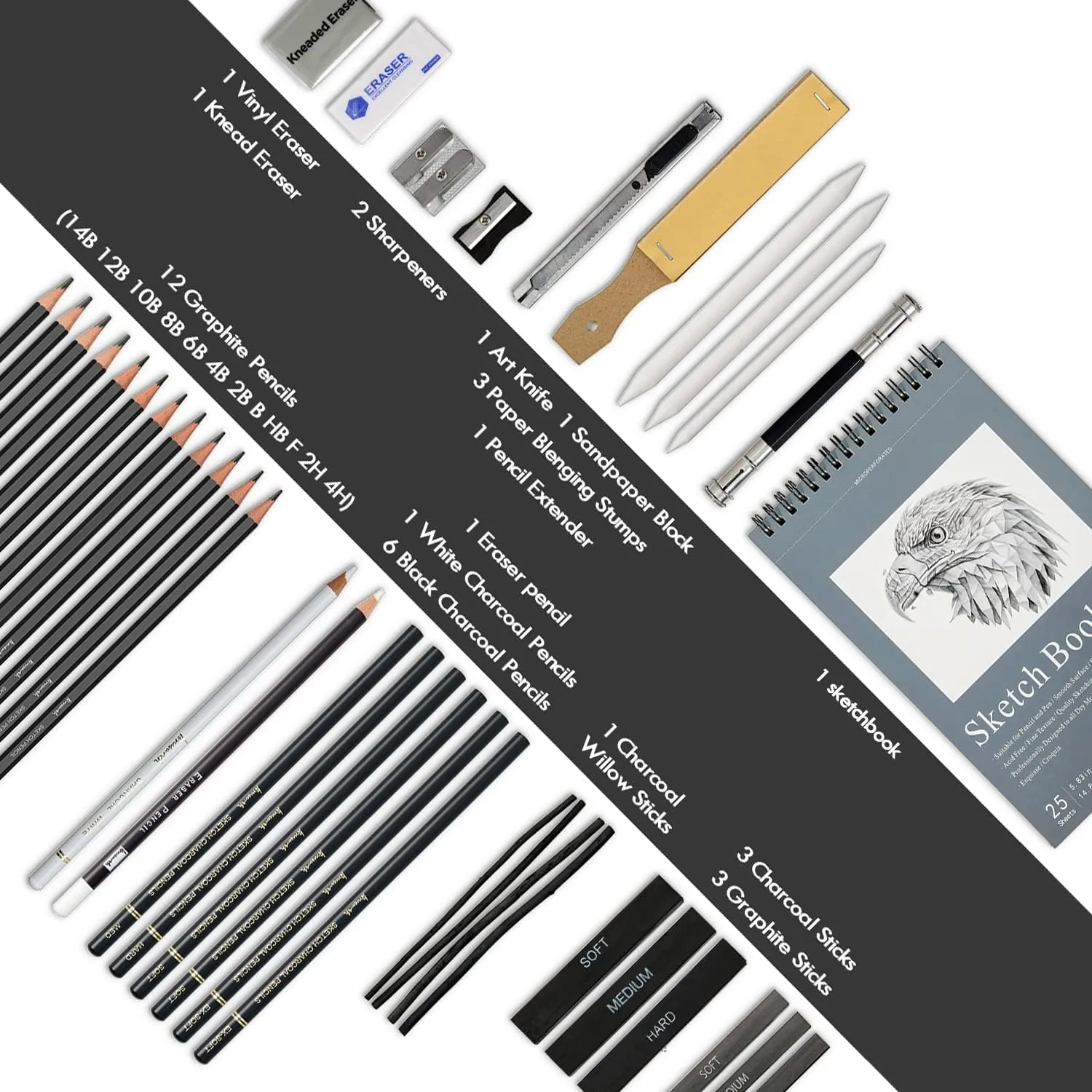 42 Pack Drawing Set Sketching Kit, Pro Art Sketch Supplies with Sketchbook, Include Graphite Pencil, Charcoal Pencil, Sharpener, Eraser Art Supplies for Artists Adults Teens Beginner