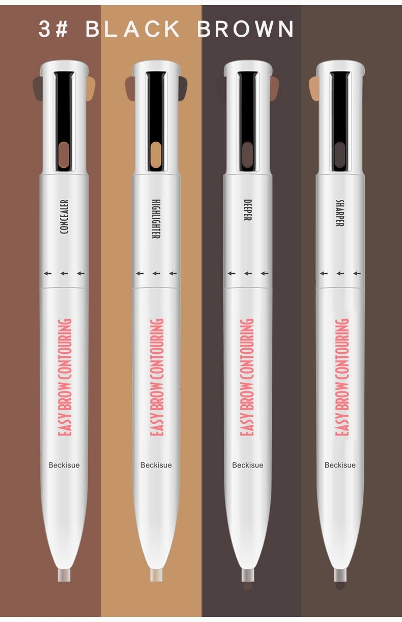 4-in-1 Defining & Highlighting Brow Pencil, Brow Contour Pro, 4 in 1 Brow Contour Highlight Pen (2pcs,3# Black Brown)