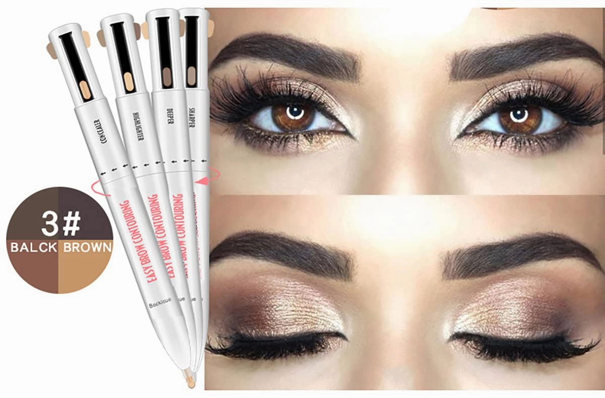 4-in-1 Defining & Highlighting Brow Pencil, Brow Contour Pro, 4 in 1 Brow Contour Highlight Pen (2pcs,3# Black Brown)
