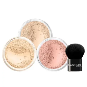 4pc (FAIR 2) KIT w/KABUKI BRUSH Mineral Makeup Matte Loose Powder Foundation Concealer Blush Long Lasting Bare Face Cosmetics
