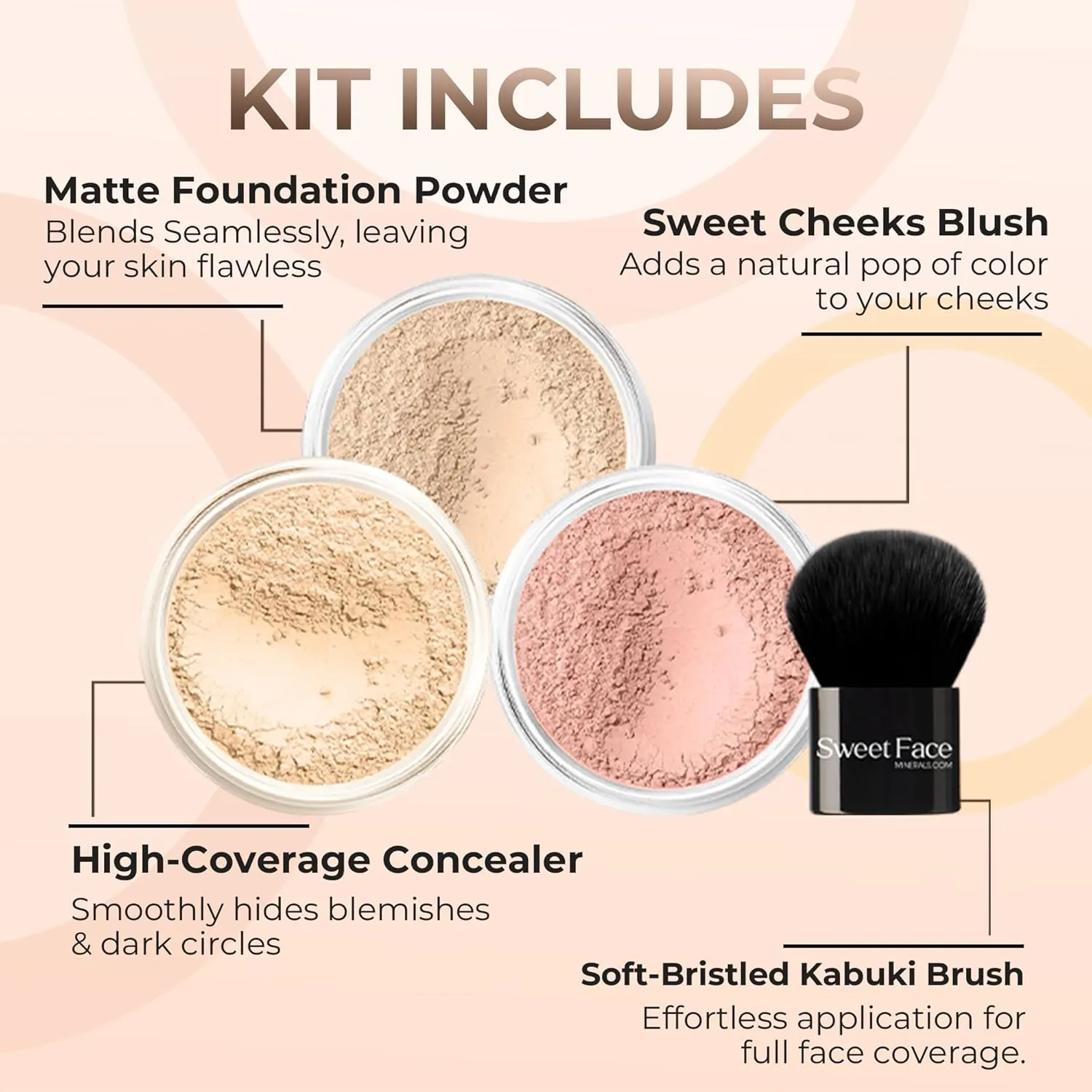 4pc (FAIR 2) KIT w/KABUKI BRUSH Mineral Makeup Matte Loose Powder Foundation Concealer Blush Long Lasting Bare Face Cosmetics