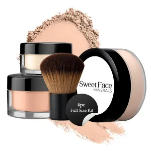 4pc Full Size Kit (Pink Bisque) Mineral Makeup Matte Translucent Loose Foundation   Kabuki Brush   Concealer   Finishing Setting Powder   Bare Face Full Coverage SPF 30 All Skin Types Waterproof