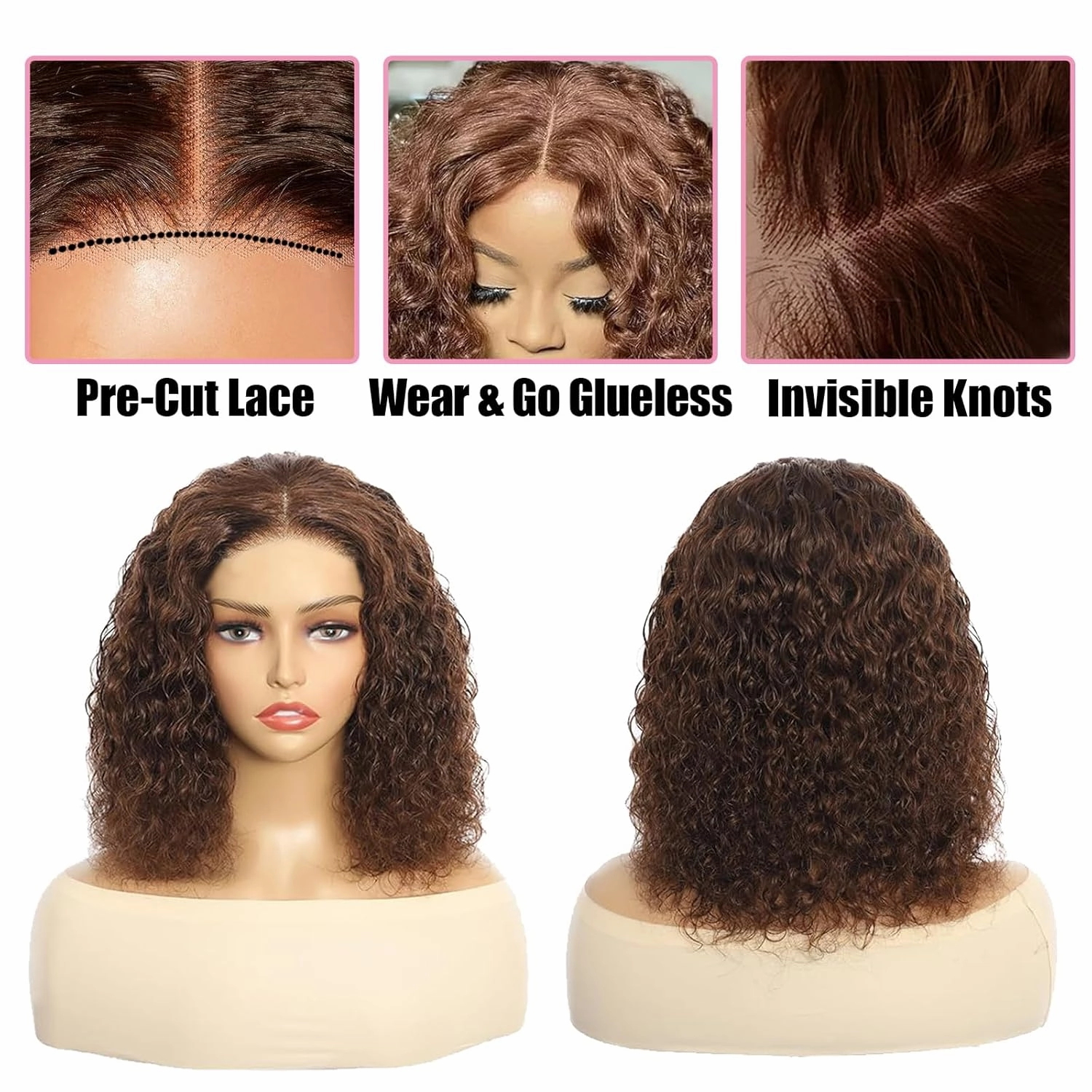 4X4 Short Brown Deep Wave Wig 14 Inch Bob Wig Human Hair Glueless Wigs Water Wave Chocolate Brown Deep Wave Wig Water Wave Lace Wig Human Hair for Women Human Hair Pre Plucked Pre Cut