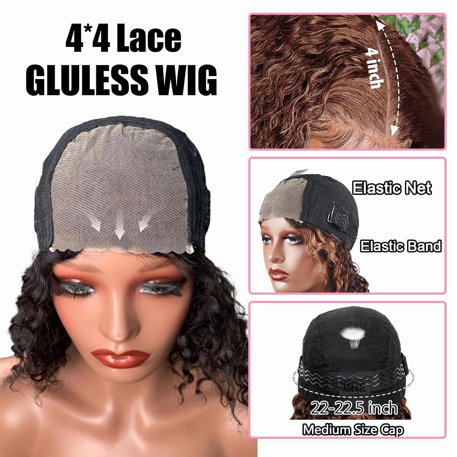 4X4 Short Brown Deep Wave Wig 14 Inch Bob Wig Human Hair Glueless Wigs Water Wave Chocolate Brown Deep Wave Wig Water Wave Lace Wig Human Hair for Women Human Hair Pre Plucked Pre Cut