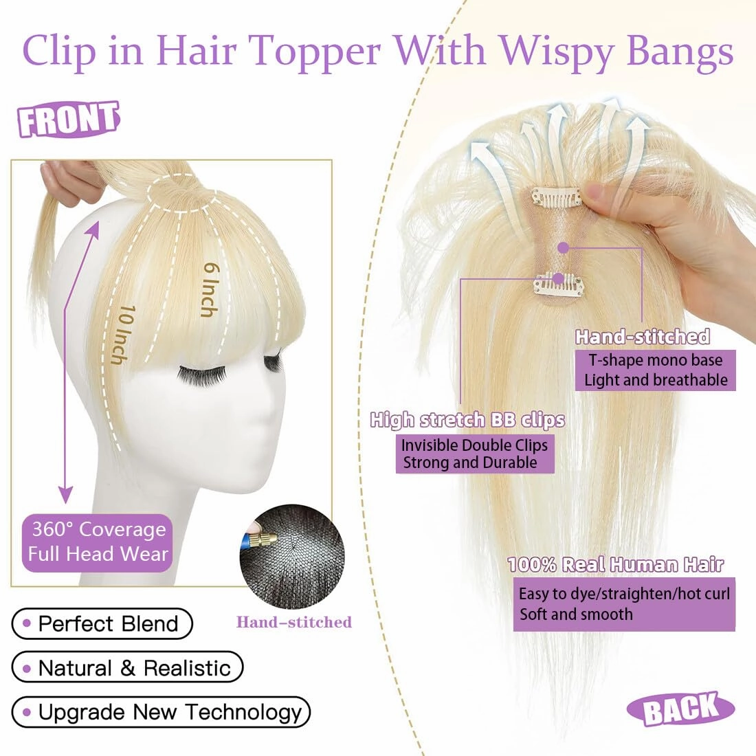 4x6cm Hand Made Lace Base Human Hair Toppers for Women with Thin Hair Clip in Wispy Bangs Extensions 8 inch Hairpiece Wiglet (Brown)