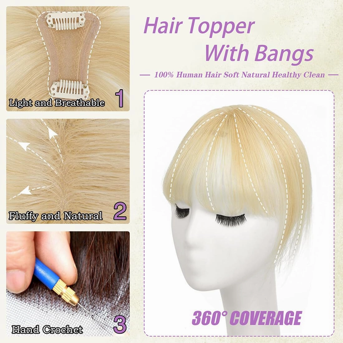 4x6cm Hand Made Lace Base Human Hair Toppers for Women with Thin Hair Clip in Wispy Bangs Extensions 8 inch Hairpiece Wiglet (Brown)