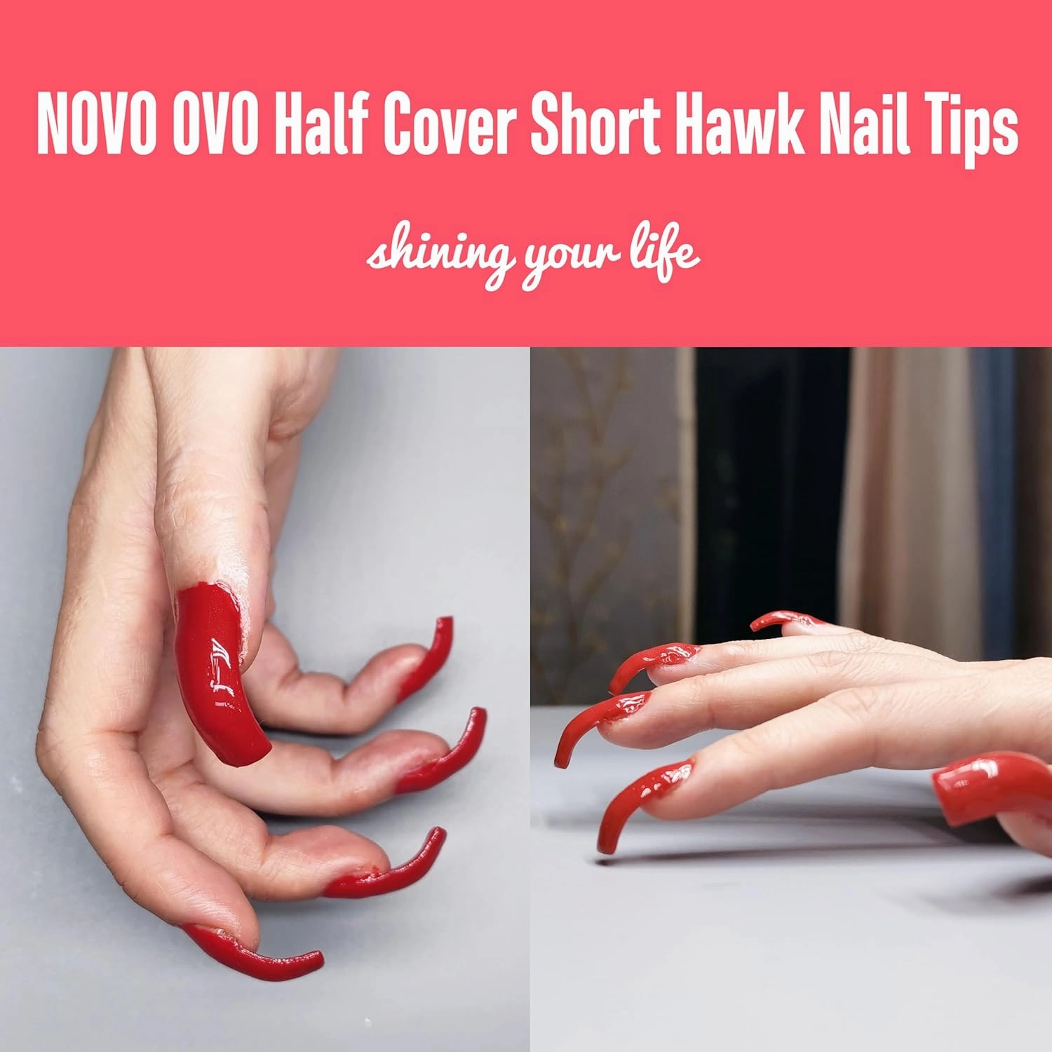 500 pcs Hawk Curved Transparent Clear Cystal Extra Super Extreme Deep Curve Half Cover Short Square Tapered Eagle Claw False Nail Extension Tips Acrylic Nail 10 Sizes Bag Packaging