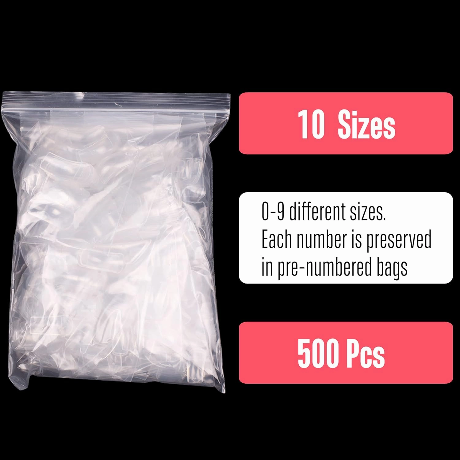 500 pcs Hawk Curved Transparent Clear Cystal Extra Super Extreme Deep Curve Half Cover Short Square Tapered Eagle Claw False Nail Extension Tips Acrylic Nail 10 Sizes Bag Packaging