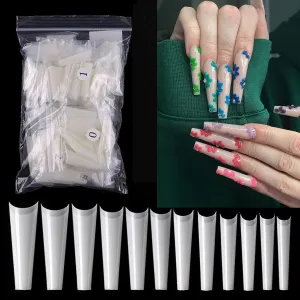 504 Pcs/bag Natural French Coffin False Nail Half Cover Extra Long C Curve Acrylic Extension System False Nails Art Tips UV Gel Ultra Flexible Fake Nail Manicure Tools 12 Sizes Press On Tip Salon Supply