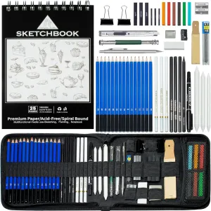 50pcs Sketching Drawing Pencils Set Art Supplies | Sketch pencils,Graphite,Charcoal,Sketch book,Drawing supplies | In Black Zipper Case | For adults,teeage, Kids 9-12