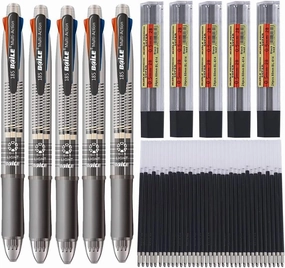 5 in 1 Multifunction Pen Set 0.7 mm Colored Ballpoint Pen and 0.5 mm Mechanical Pencil in One Pen Package Contains 5 pcs Pens and 25 pcs Pen Refills and 5 Pack Mechanical Pencil Refills