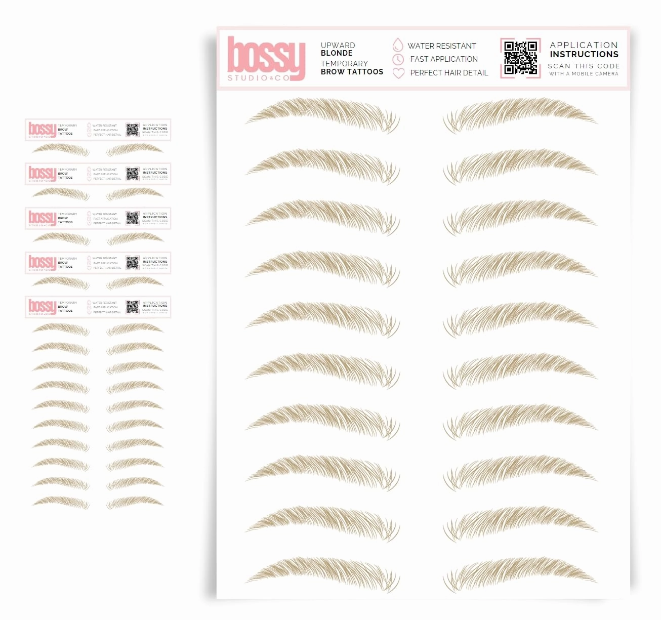 5 Pack Temporary Eyebrow Tattoos Waterproof Eyebrow Stickers, False Tattoos Hair Like Peel Off Instant Transfer Brows For Women And Men | Natural Strokes, Shaping (upward, blonde)