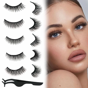 5 Pairs Self Adhesive Eyelashes Natural Look False Eyelashes Reusable Self Stick Lashes, Fake Lashes Long