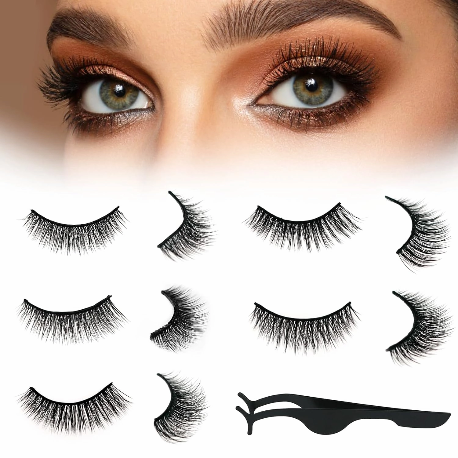 5 Pairs Self Adhesive Eyelashes Natural Look False Eyelashes Reusable Self Stick Lashes, Mixed