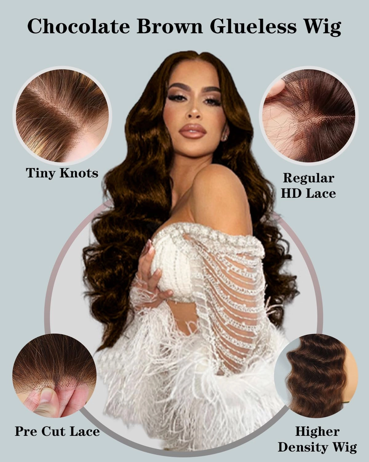 5X5 Chocolate Brown Glueless Wigs Human Hair Pre Plucked Pre Cut 26 Inch 5x5 Wear and Go Glueless Wig Body Wave Reglular HD Lace Closure Wigs 4# Chocolate Brown Lace Front Wig Human Hair