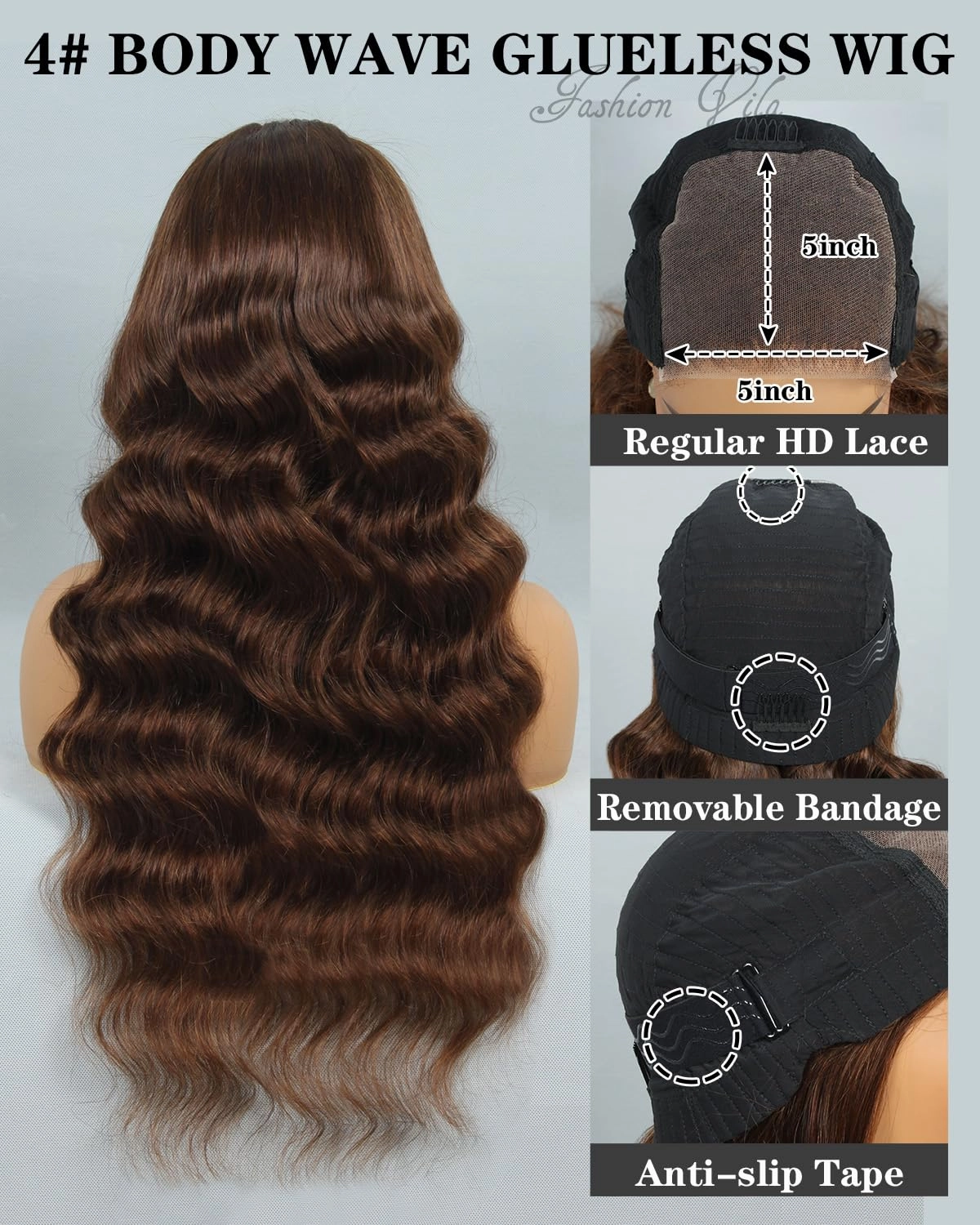 5X5 Chocolate Brown Glueless Wigs Human Hair Pre Plucked Pre Cut 28 Inch 5x5 Wear and Go Glueless Wig Body Wave Reglular HD Lace Closure Wigs 4# Chocolate Brown Lace Front Wig Human Hair