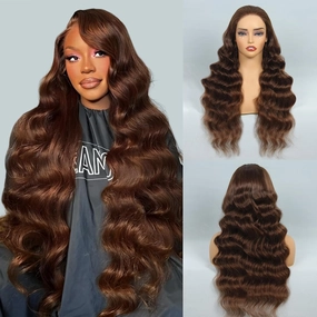 5X5 Chocolate Brown Glueless Wigs Human Hair Pre Plucked Pre Cut 28 Inch 5x5 Wear and Go Glueless Wig Body Wave Reglular HD Lace Closure Wigs 4# Chocolate Brown Lace Front Wig Human Hair