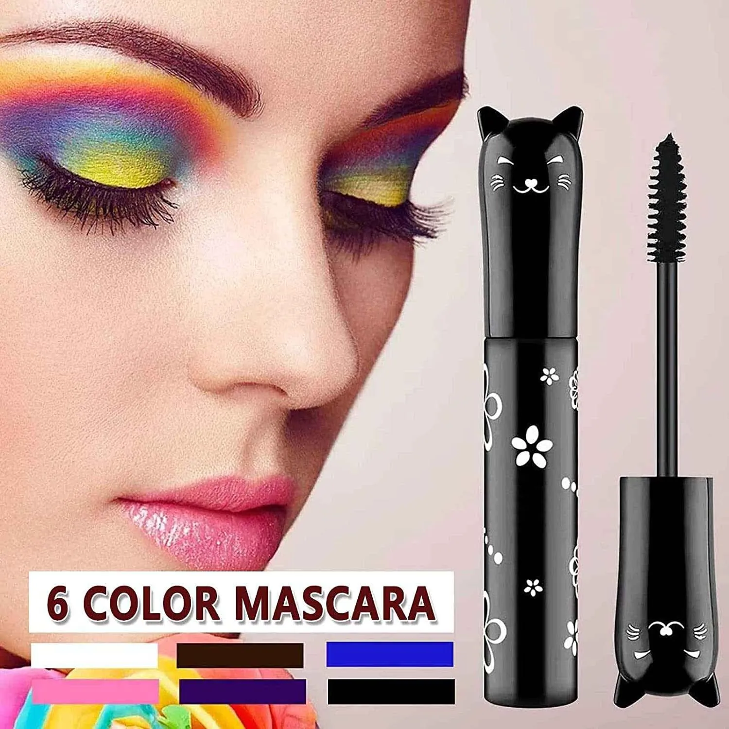 6 colored Mascara sets Gift Kit White Blue Purple Black Brown Pink Waterproof Natural Hypoallergenic Colorful Makeup Best Benefit Volumizing Lengthening Curling Defining Washable Women Mascara Gift