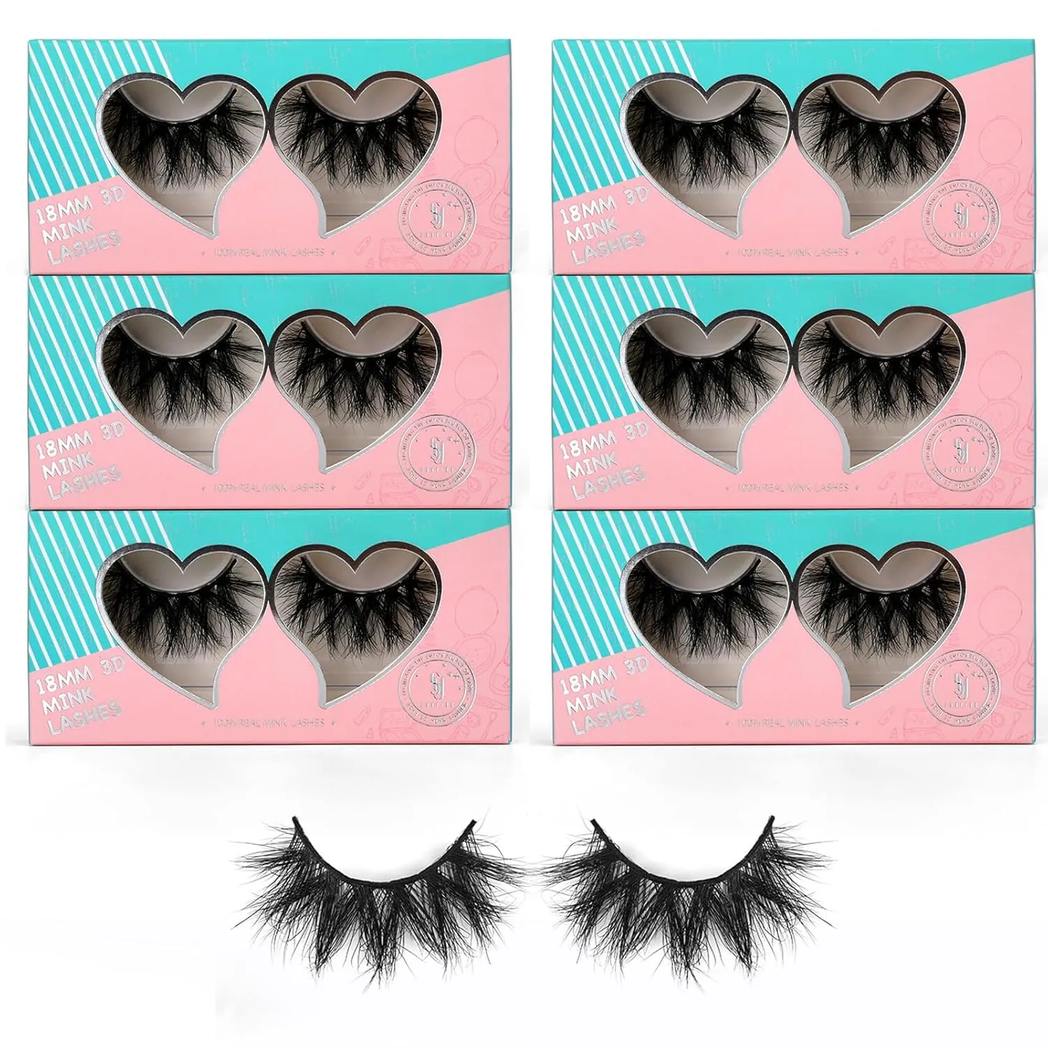 6 Pairs 18mm Mink Lashes 3D Real Mink Eyelashes Natural Look False Eyelashes 100% Handmade 6D Fluffy Soft Reusable Full Volume Strip Eye Lashes (Honey)