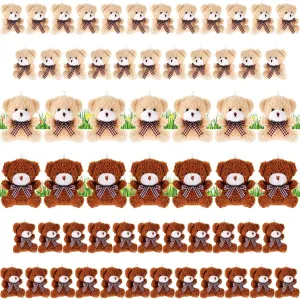 60 Pieces Mini Plush Bear Toys Bulk Soft Tiny Stuffed Bunny Doll Small Bear Animal Toys for DIY Keychain Gifts Thanksgiving Birthday Wedding Party Favors 3.2 Inch (Yellow, Brown, Bear)