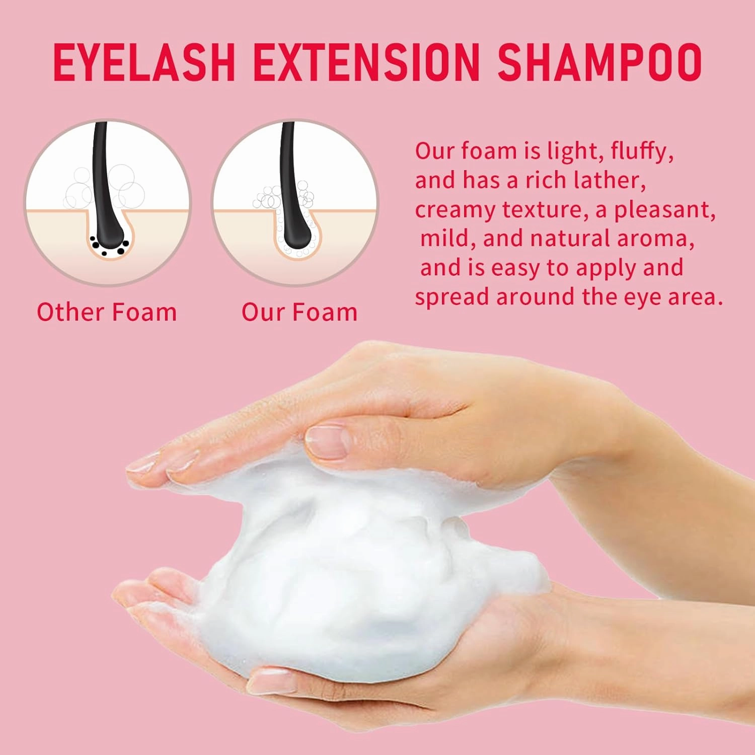 600ml Lash Shampoo Bulk, Eyelash Cleanser for Extensions, Safe Makeup Remover, Non-irritating or Burning Formula Eyelid Foaming Cleanser Best for Professional Salon and Home Use (Rose)