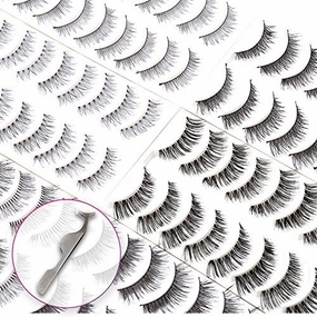 60 Pairs Natural False Eyelashes Pack with Tweezers | Ultra-Thin Lash Band | Reusable Best Strip Fake Lashes Set | All Eye Shape Suitable by Bella Hair