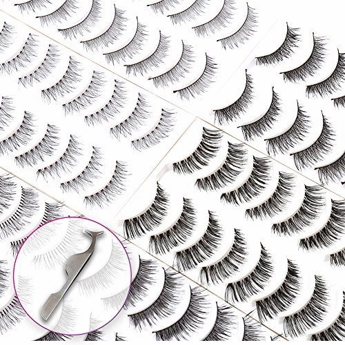 60 Pairs Natural False Eyelashes Pack with Tweezers | Ultra-Thin Lash Band | Reusable Best Strip Fake Lashes Set | All Eye Shape Suitable by Bella Hair