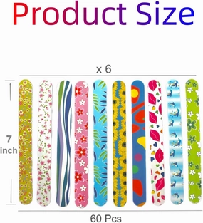 60 Pcs 7inch Double Sided Nail Files,Professional Emery Boards for Nails Emery Rainbow Colorful Floral Bulk Suitable for Women,Girls Home Salon Use(Colorful, 60)