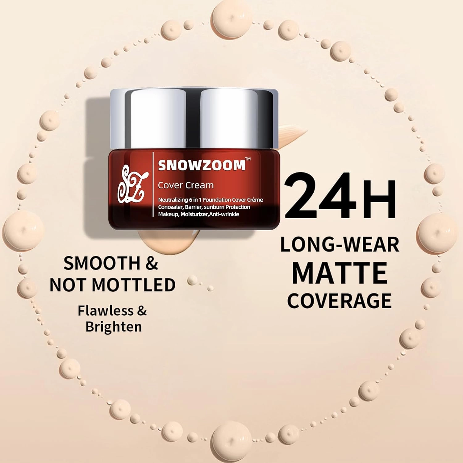6 in1 Cover Crème Full Coverage Foundation Makeup, Hydrating Primer,Concealer,SPF 50 ,Long-Wearing Coverage-1.01 Fl Oz(30 ML) (LIGHT BEIGE- For medium skin tone, 1.23 OZ)