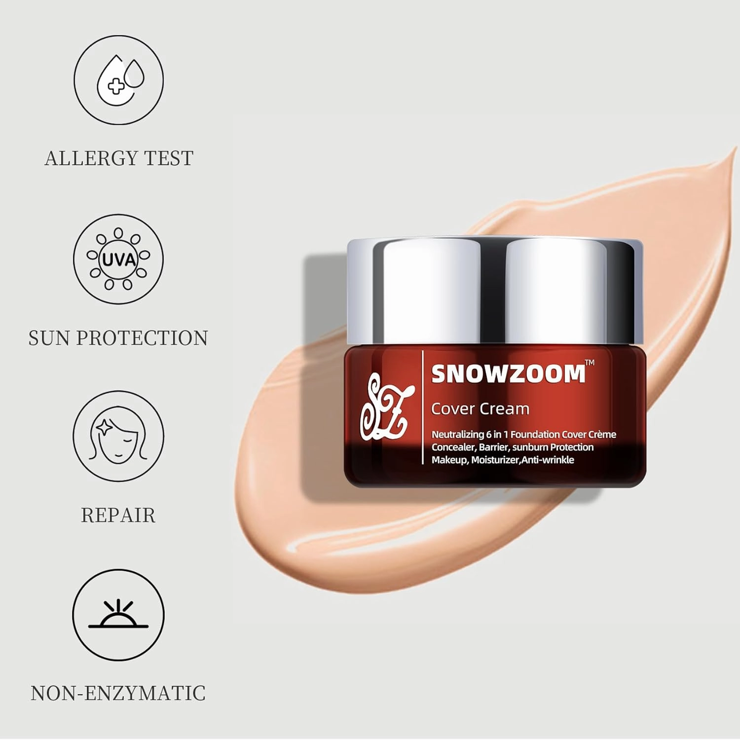 6 in1 Cover Crème Full Coverage Foundation Makeup, Hydrating Primer,Concealer,SPF 50 ,Long-Wearing Coverage-1.01 Fl Oz(30 ML) (LIGHT BEIGE- For medium skin tone, 1.23 OZ)