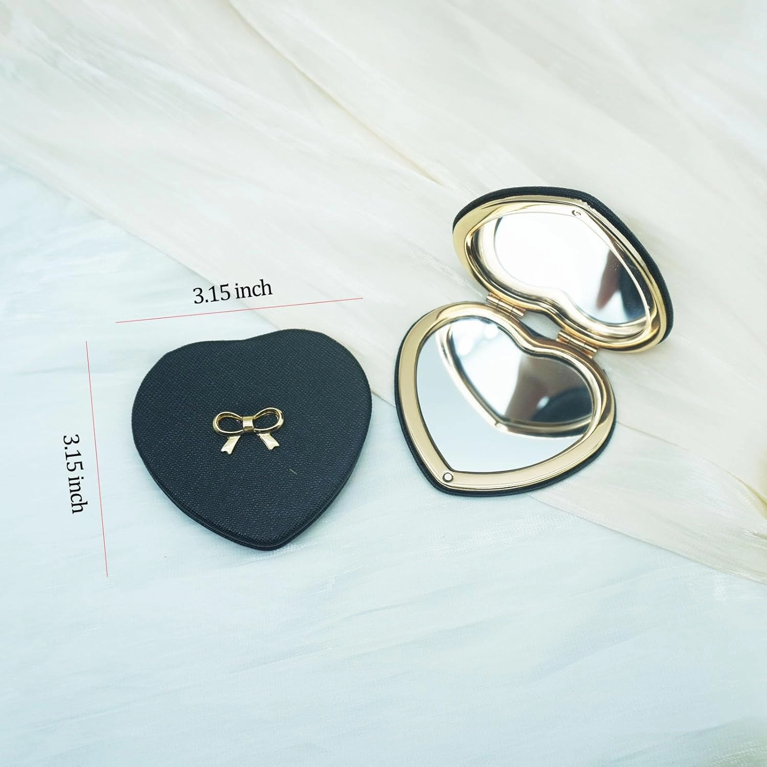 6 Pack Pokect Heart Mirror Travel Compact Magnifying Folding Mirrors for Women Purse Mini Vanity Cosmetic Lashes Makeup Mirror Double-Sided Cute Mirror Black