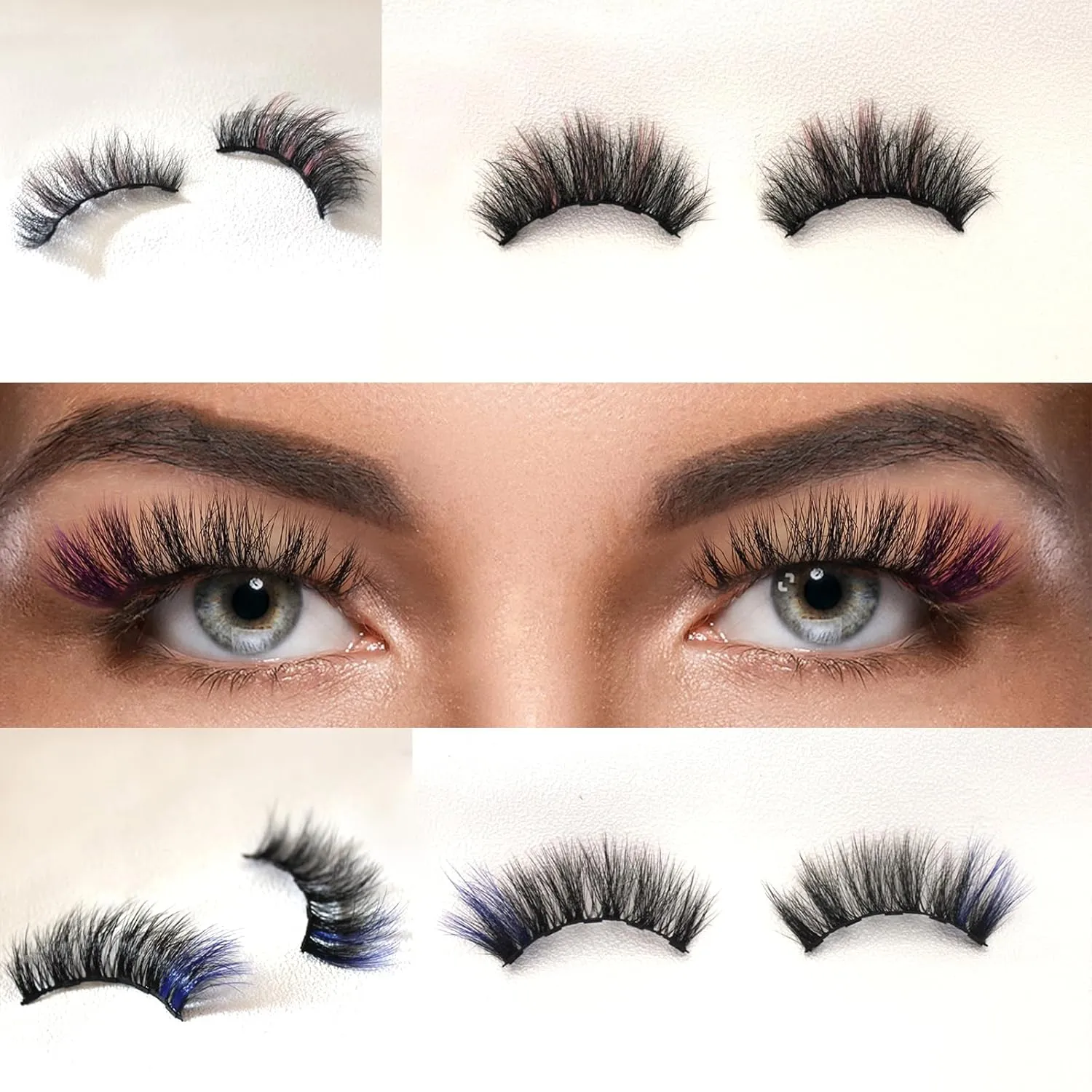 6D Magnetic Eyelashes and Magnetic Eyeliner Kit 3 Style with Tweezers (Pink, Deep Blue, Purple)