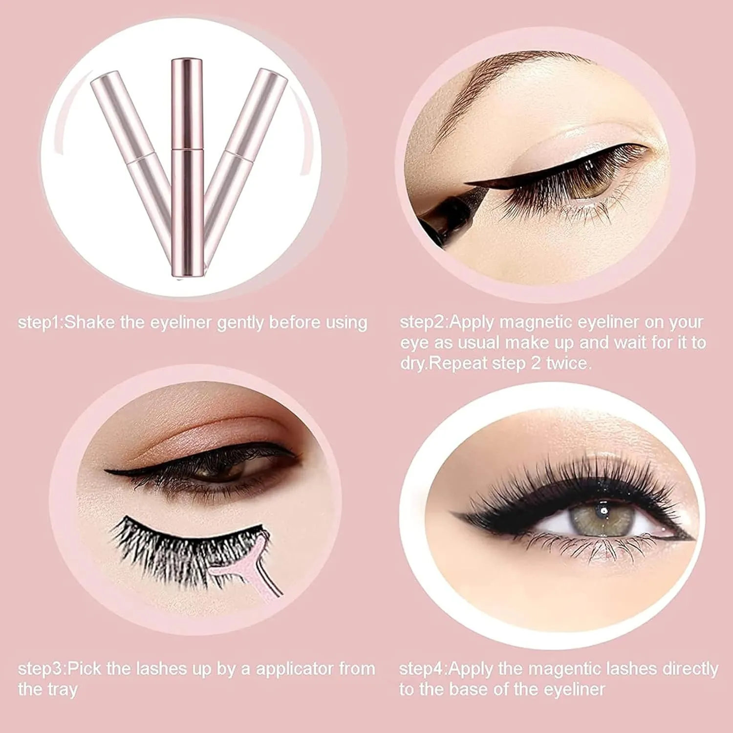6D Magnetic Eyelashes and Magnetic Eyeliner Kit 3 Style with Tweezers (Pink, Deep Blue, Purple)