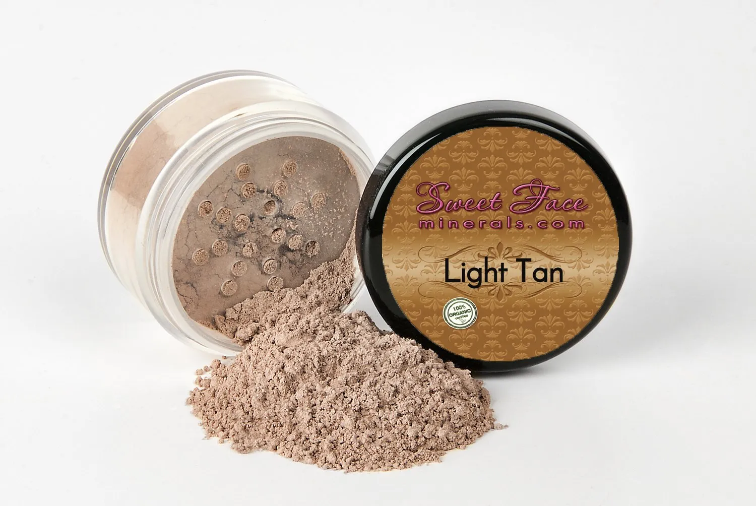 6PC Makeup Kit with Brush (Light Tan), All-Natural Loose Powder, Includes Lightweight Matte Foundation, Blush, Radiant Bronzer, Translucent Primer & Finishing Powder