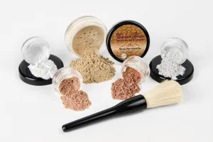 6PC Makeup Kit with Brush (Light Tan), All-Natural Loose Powder, Includes Lightweight Matte Foundation, Blush, Radiant Bronzer, Translucent Primer & Finishing Powder
