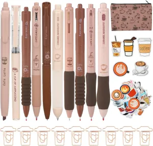 71 Pcs Cute Coffee Pens Bulk Aesthetic Stationery Supplies Gel Ink Pens Retractable 0.5mm Fine Point Black Ink Kawaii Smooth Writing for Coffee Office Home Supplies