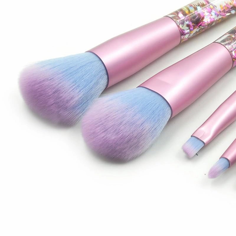 7-Pcs makeup brushes clear crystal diamond particle handle, makeup brush set, quicksand liquid particle sequins (Color : Red flowing sand -blue pink hair)