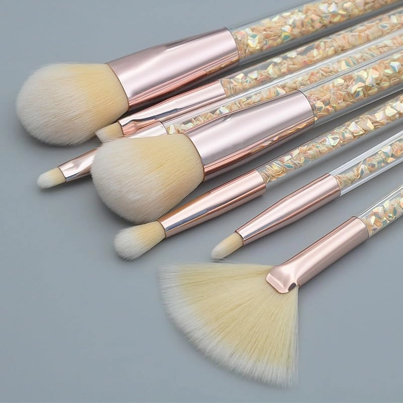 7-Pcs makeup brushes clear crystal diamond particle handle, makeup brush set, quicksand liquid particle sequins (Color : Yellow Diamond-yellow hair)