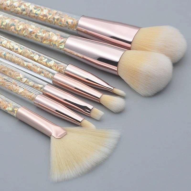 7-Pcs makeup brushes clear crystal diamond particle handle, makeup brush set, quicksand liquid particle sequins (Color : Yellow Diamond-yellow hair)