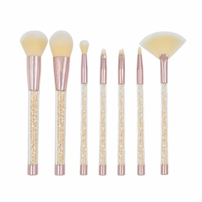 7-Pcs makeup brushes clear crystal diamond particle handle, makeup brush set, quicksand liquid particle sequins (Color : Yellow Diamond-yellow hair)