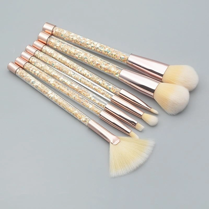 7-Pcs makeup brushes clear crystal diamond particle handle, makeup brush set, quicksand liquid particle sequins (Color : Yellow Diamond-yellow hair)