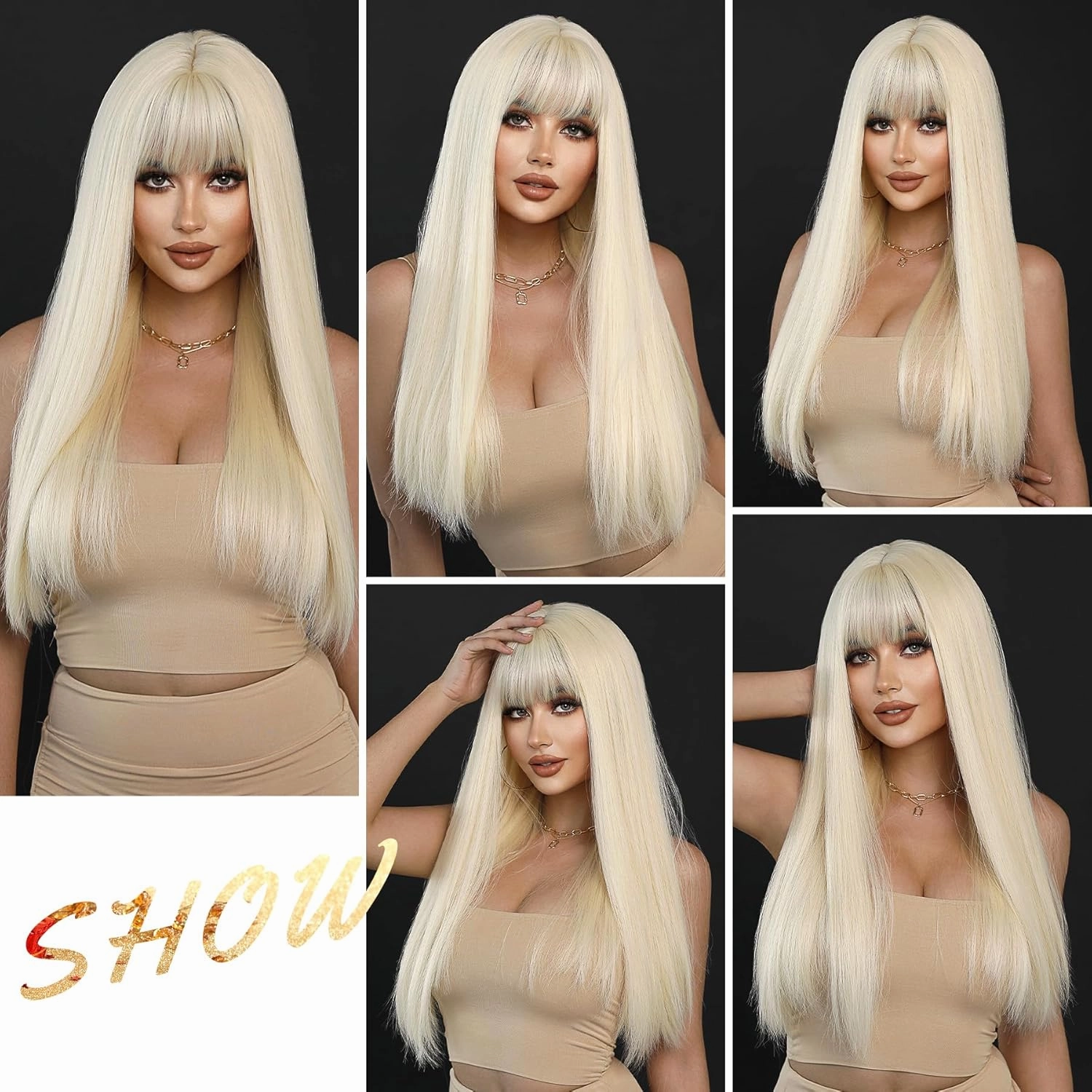 7JHH WIGS 26Inch Long Straight Wig with Bangs 613 Blonde Wig Heat Resistant Synthetic Wig Make Natural Looking Wigs for Women Party Cospaly Wig and Daily Used