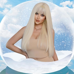 7JHH WIGS 26Inch Long Straight Wig with Bangs 613 Blonde Wig Heat Resistant Synthetic Wig Make Natural Looking Wigs for Women Party Cospaly Wig and Daily Used