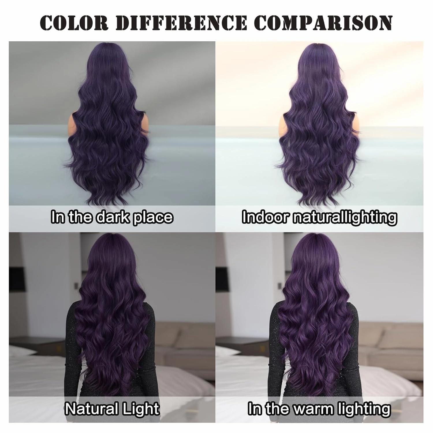 7JHH WIGS 31in Purple Long Water Body Wavy Wigs with Curtain Bangs Natural Heat Resistant Synthetic Fiber Midlle Part Women Curly Wigs for Chrismas Daily Party Daily Used